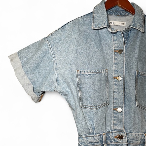 Zara Denim Short Sleeve Button Up Romper - Picture 6 of 16